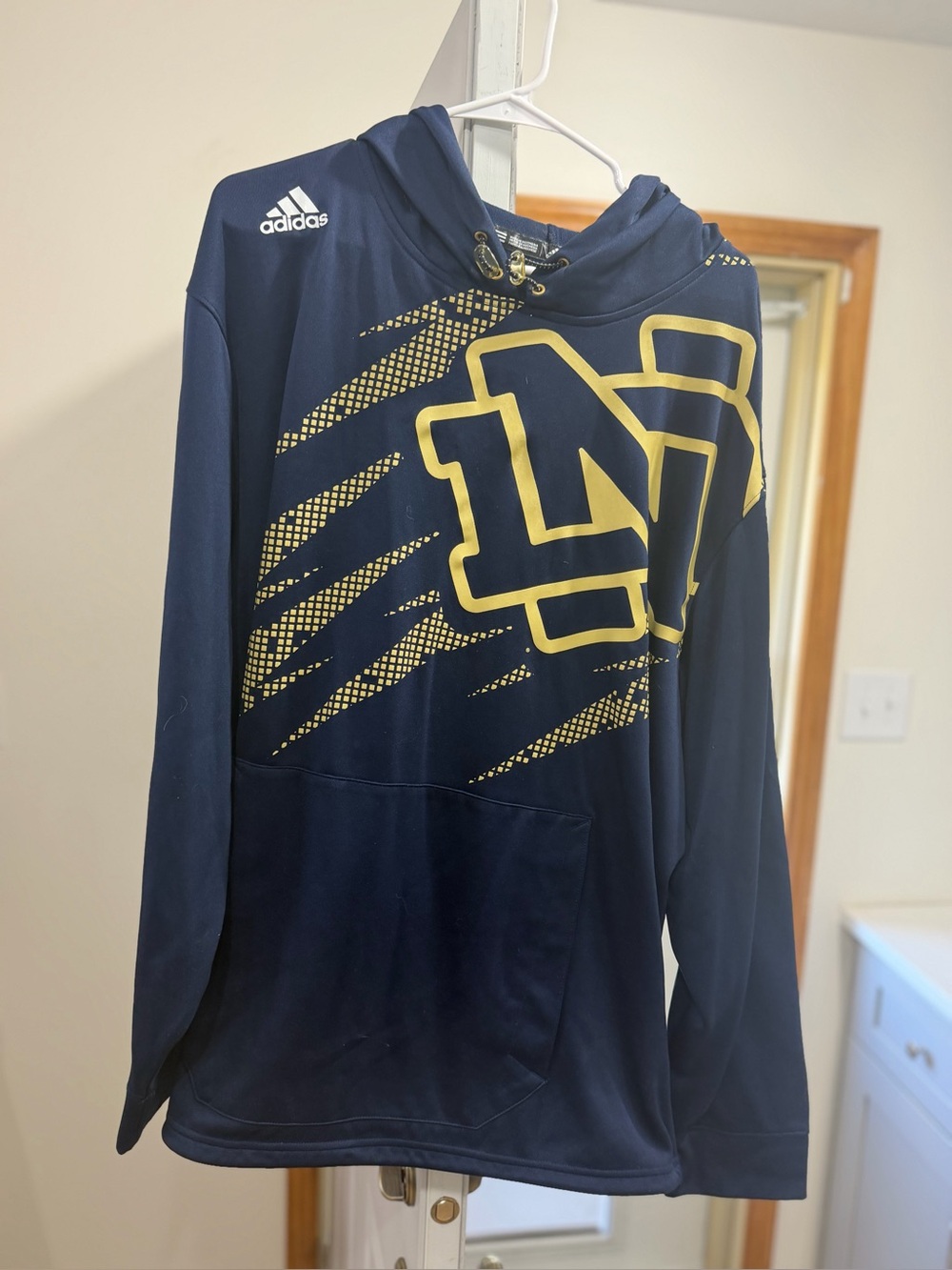 adidas Navy and Gold Notre Dame Crewneck Hoodie